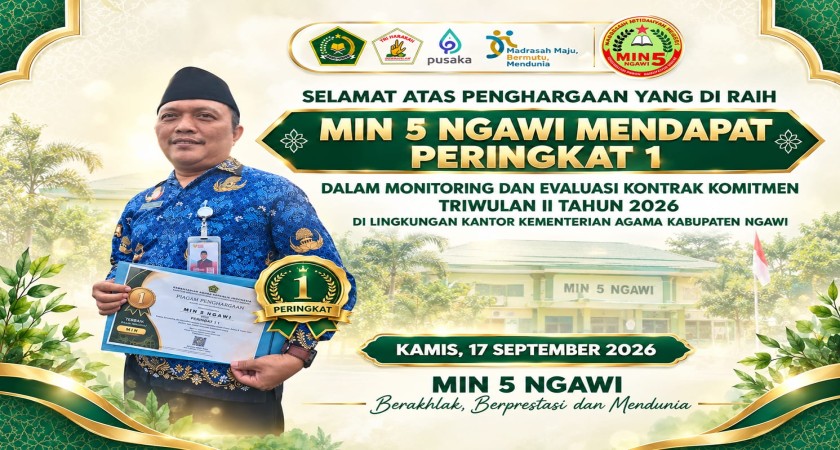 MIN 5 NGAWI RAIH PERINGKAT 1 MONITORING DAN EVALUASI KONTRAK KOMITMEN TRIWULAN II TAHUN 2026